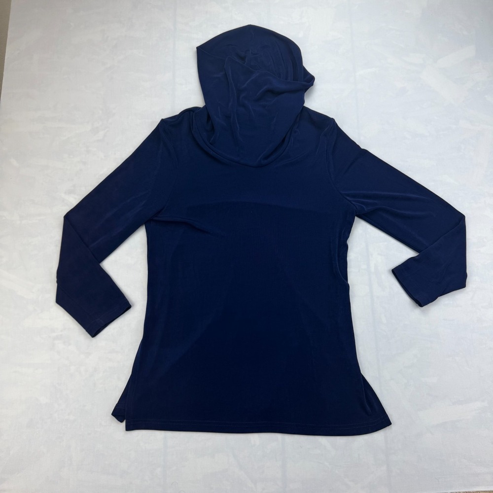Amanda Knit Top Womens Small Navy Classic Stretch Long Sleeve Cowl Neck USA Made